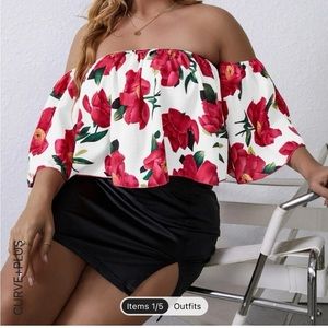 2/$25 SHEIN Floral Print off shoulder blouse